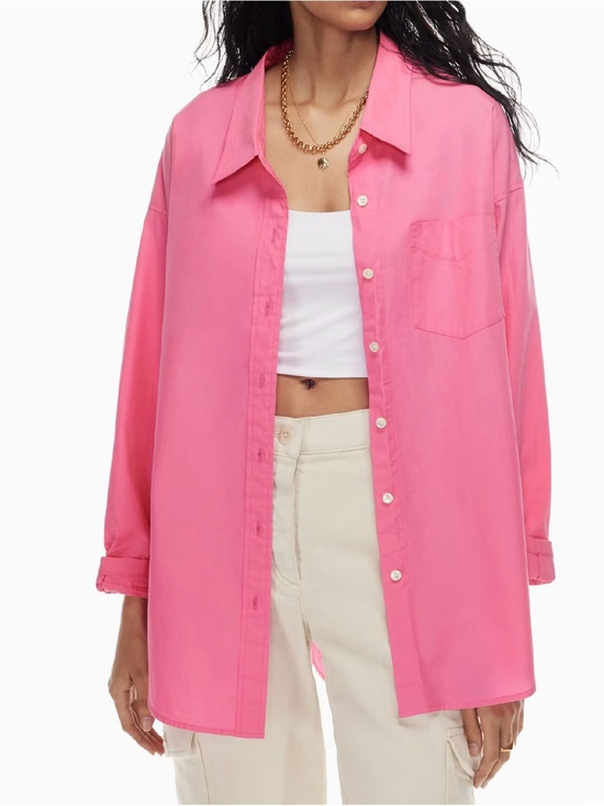Aritzia Tops - Aritzia Wilfred Relaxed Cotton Poplin Button-Down Shirt Bright Bubble Gum Pink S